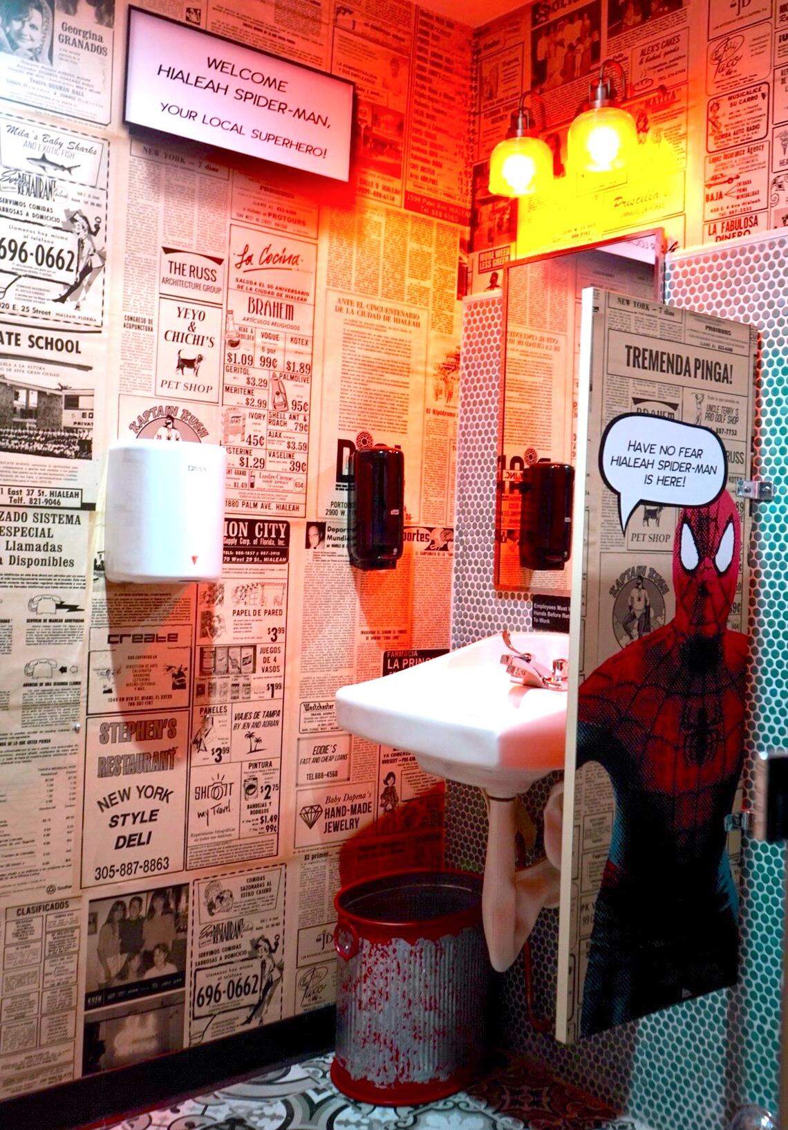 The so-called Hialeah Spiderman gets a nod in Stephen’s Deli’s men’s room.