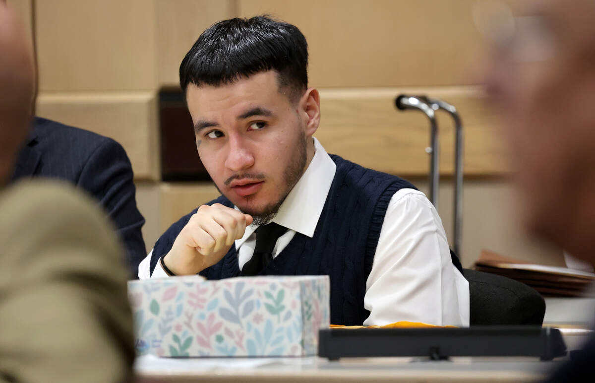 Jason Banegas watches his police interrogation video after the shooting of Hollywood Police Officer Yandy Chirino during his sentencing trial before Judge Ernest Kollra on Tuesday, Dec. 2, 2025. Banegas pleaded guilty in October 2025 to the 2021 shooting death of Hollywood Police Officer Yandy Chirino. 