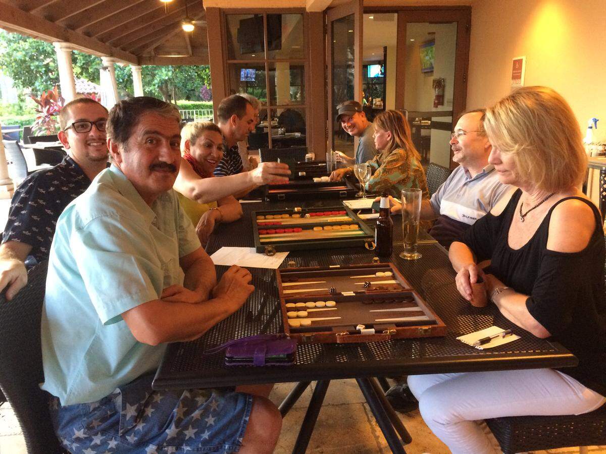Everyone is welcome to join backgammon players who gather every Wednesday night at Rice Mediterranean Kitchen on Giralda Avenue in Coral Gables for friendly games and tournaments.