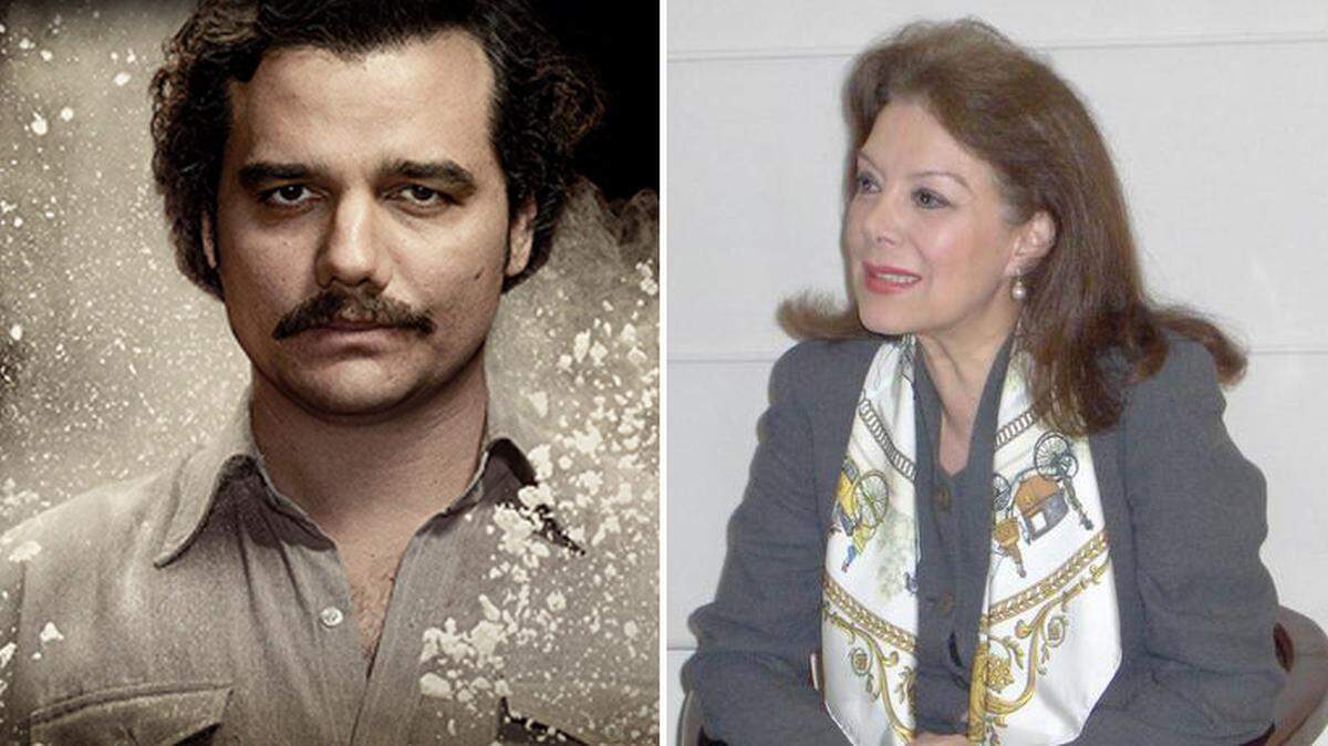 Former Colombian TV journalist, Virginia Vallejo, right, has lost her lawsuit filed against Netflix over her depiction in the popular show “Narcos.” At left is a “Narcos” promotional shot of Escobar, portrayed by actor Wagner Moura.