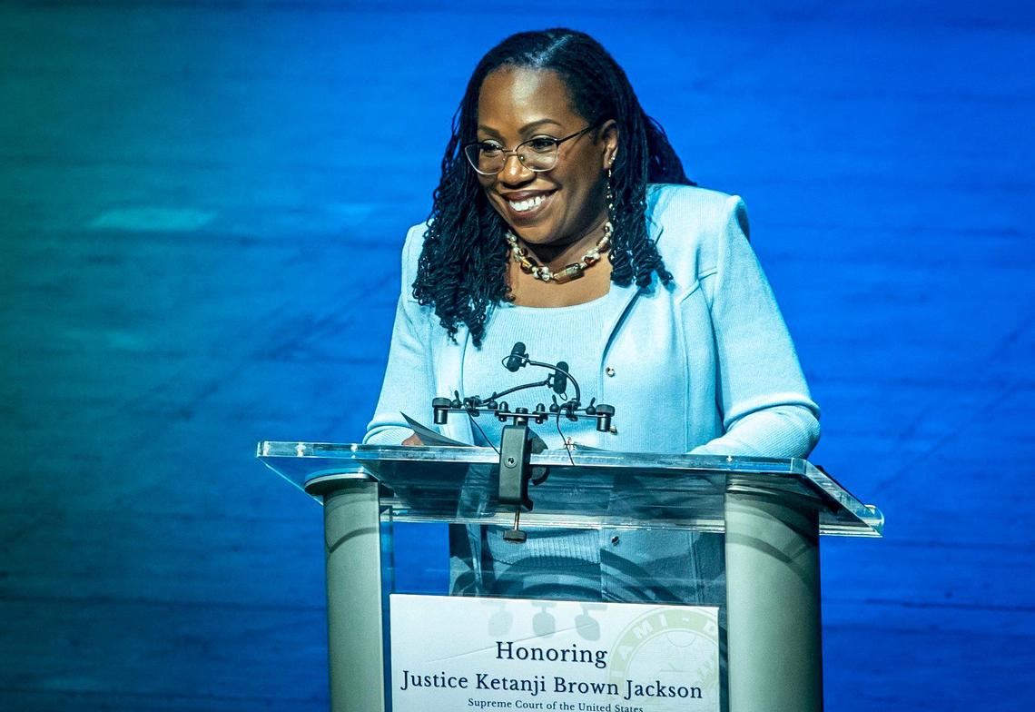 Justice Ketanji Brown Jackson speaks during the street-naming ceremony held at the Dennis C. Moss Cultural Arts Center on March 6, 2023.