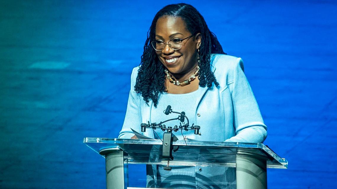 In this file photo, Supreme Court Justice Ketanji Brown Jackson speaks during the street-naming ceremony held in Miami at the Dennis C. Moss Cultural Arts Center in Miami on March 6, 2023.