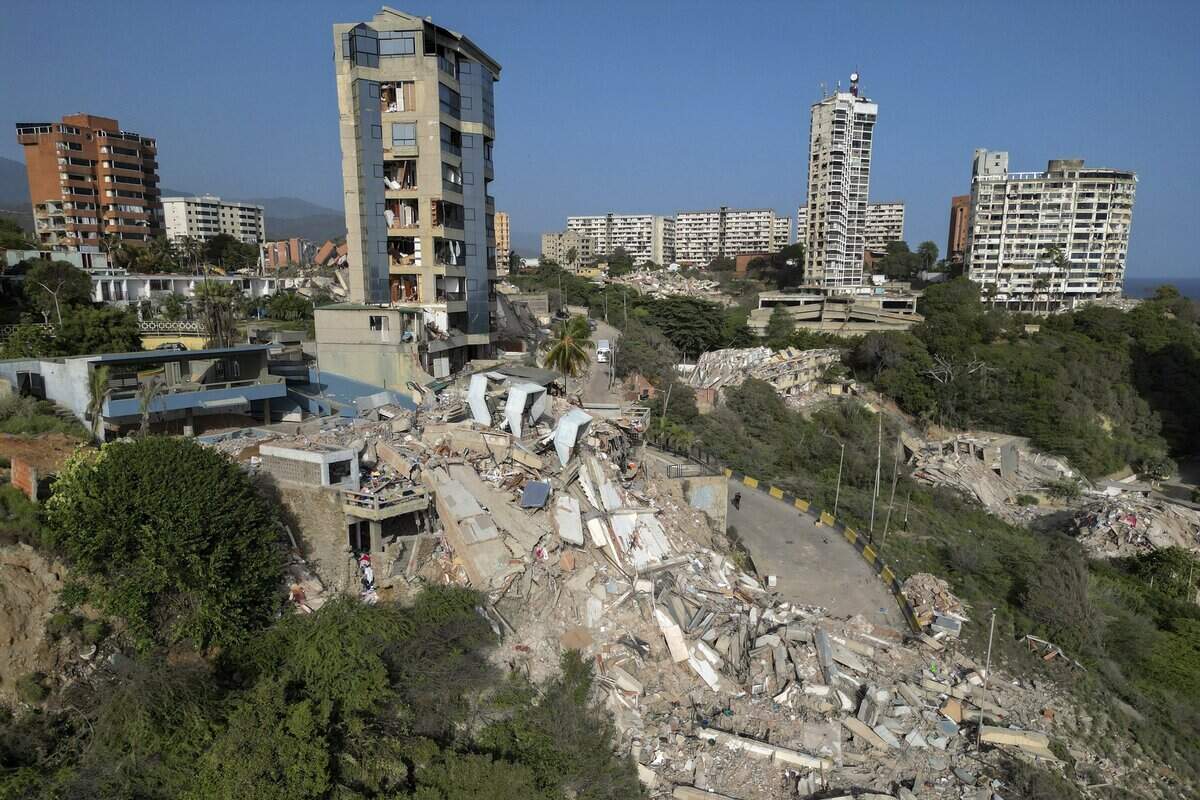 Collapsed buildings in Catia La Mar, La Guaira state, Venezuela, on June 27, 2026.