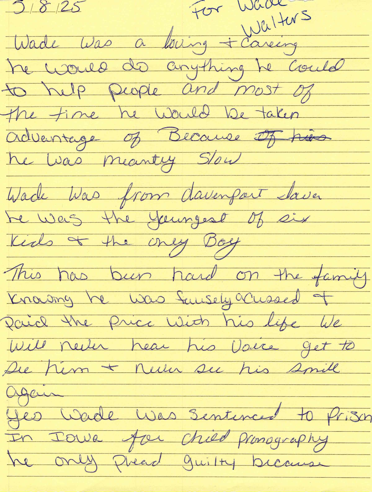 Toni Cinadr’s handwritten statement.