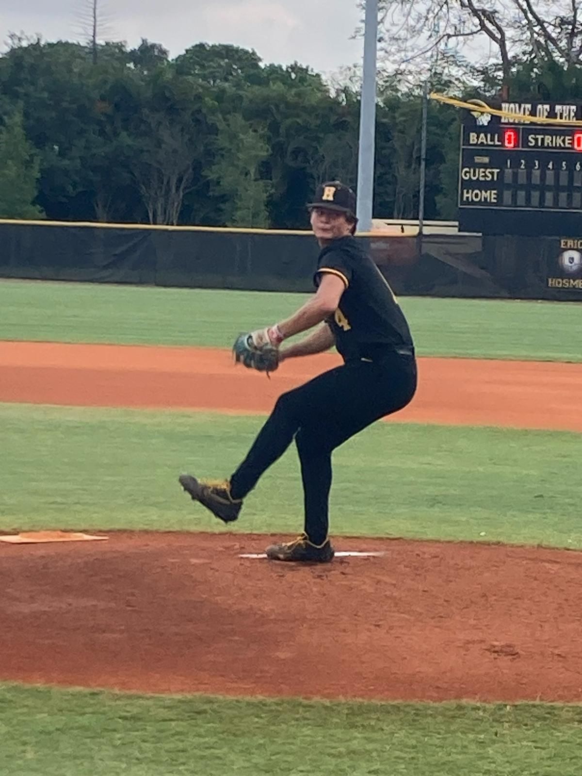 American Heritage pitcher Talan Holiday threw a one-hitter to lead the Patriots to a 2-0 win over Archbishop McCarthy on Monday night in the Region 4-5A final.