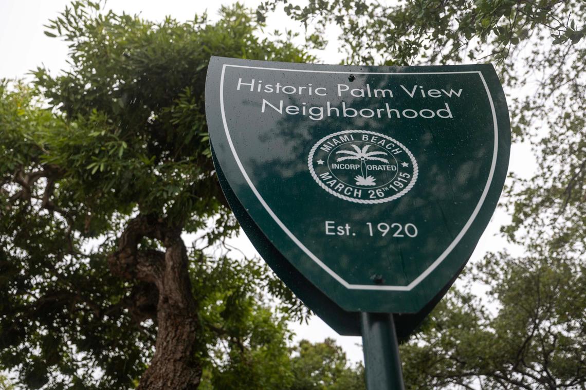 Signage showing the start of the historic Palm View neighborhood in Miami Beach.