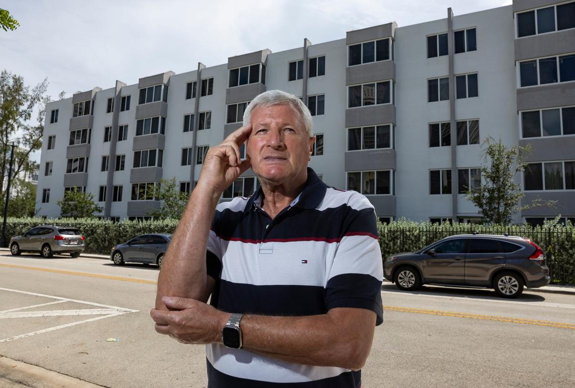 Arkadiy Kats outside of the Caribbean Breeze Condominium on Monday, July 29, 2024, in Sunny Isles Beach.