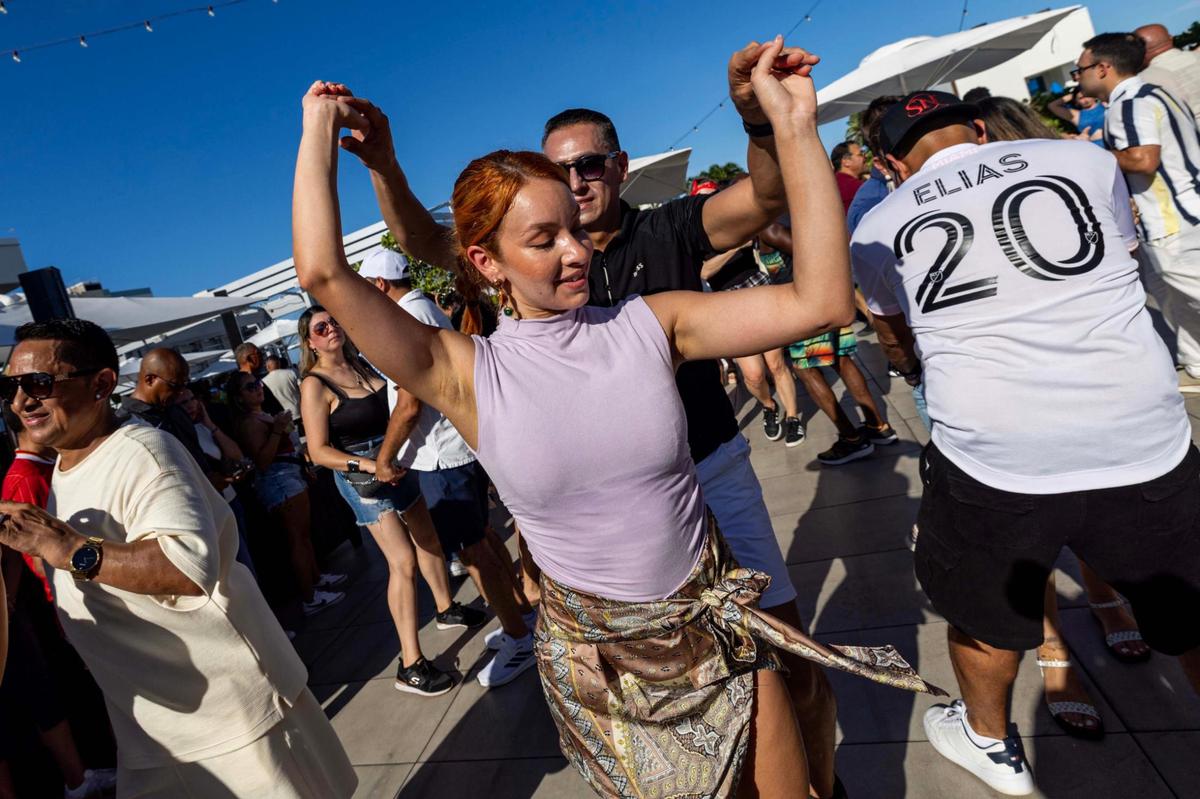 Dancing salsa at Sunset Club Rooftop Restaurant and Lounge in Hollywood.