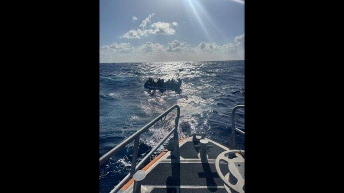 The U.S. Coast Guard repatriated 21 migrants to Cuba May 24, 2021. Pictured is a 16-foot raft with 11 people that was interdicted May 18, 2021.