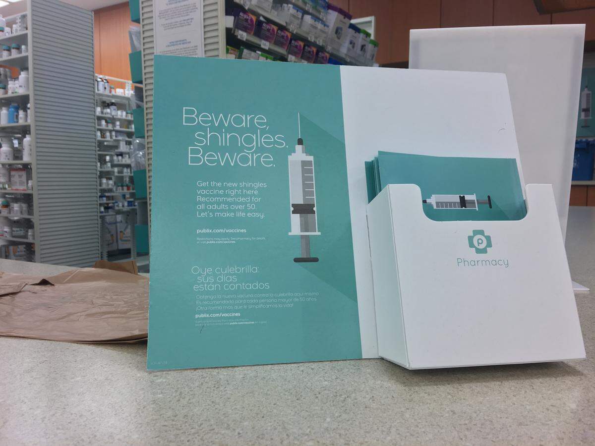 A Publix supermarket pharmacy in Pinecrest has been advertising the shingles vaccination for months through 2018, but still hasn’t been able to obtain sufficient supplies to give shots to customers who want, or need, them.