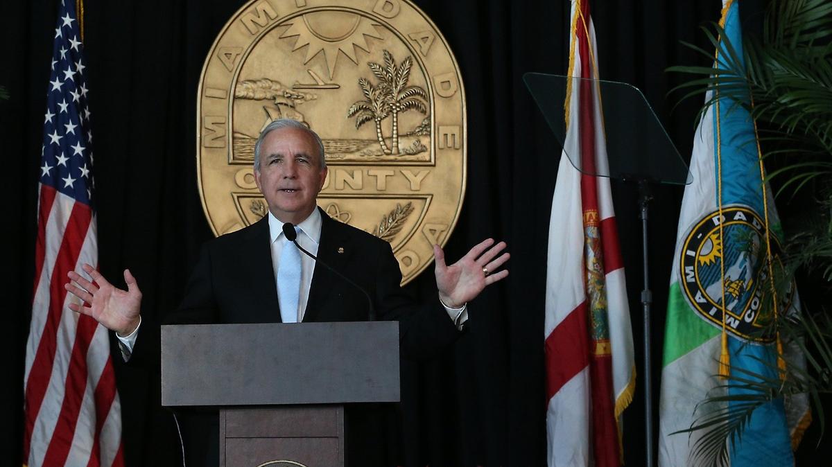 Miami-Dade County Mayor Carlos Gimenez gives his second-to-last State of the County address on Thursday, Jan. 31, 2019, at PortMiami.