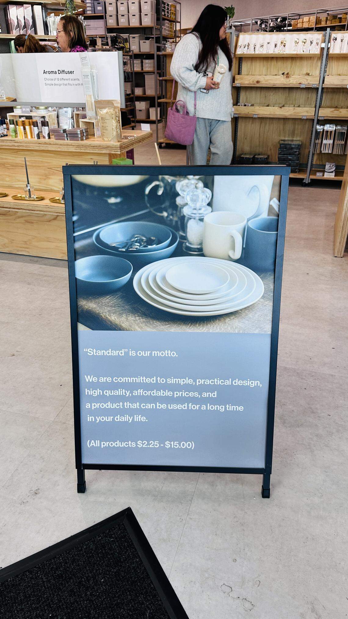 The Daiso motto on a sign inside the new Kendall location at 13840 SW 88th Avenue: all products are priced from $2.25 to $15.