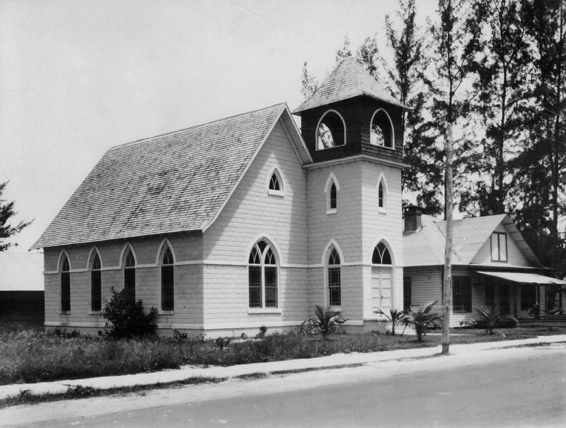 First Methodist Church of Dania, with parsonage on left.