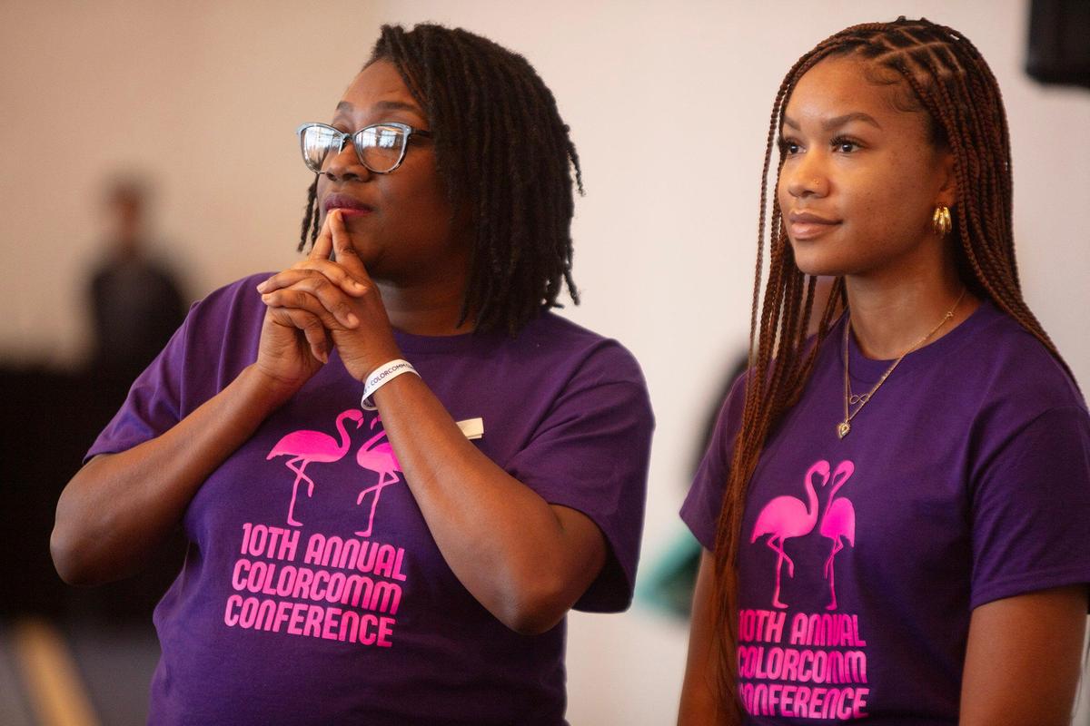 Vannessa Wade, left, and Mariah Tyler among the crowd at the Business Leaders of Color event during the ColorComm Conference, held at the Fontainebleau Miami Beach in Florida on Wednesday, July 23, 2025.