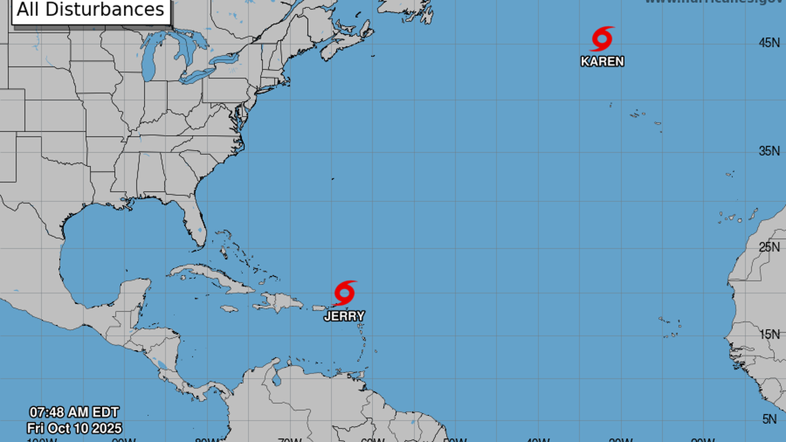 A new storm, Karen, rapidly forms overnight. It’s not a threat to land