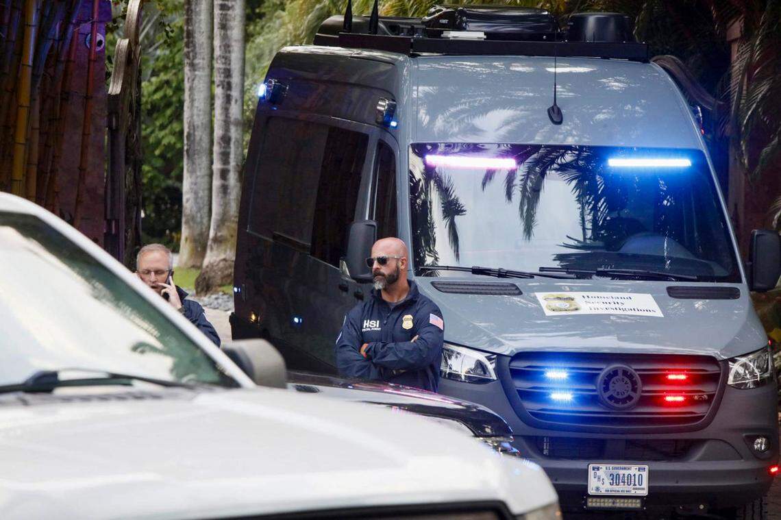 Federal agents outside the Star Island properties of Sean “Diddy” Combs on March 25, 2024, in Miami Beach, Florida.