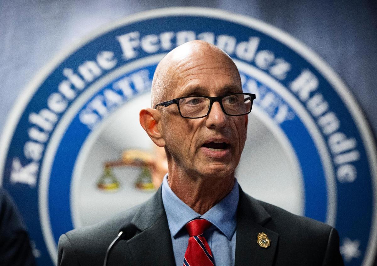 John Vecchio, Florida Department of Law Enforcement Special Agent in Charge, speaks about the investigation of former Hialeah Police Chief Sergio Velazquez, who was arrested on Monday, June 2, 2025, and charged with single counts of money laundering and grand theft of over $100,000 and a count of organized fraud.