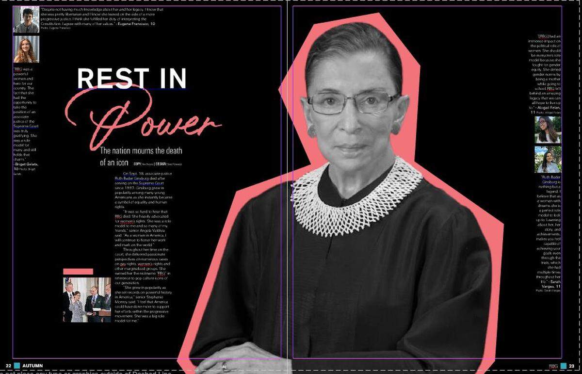 The Coral Gables High yearbook featured current news events and the impact they had on students, including the death last year of Supreme Court Justice Ruth Bader Ginsburg.