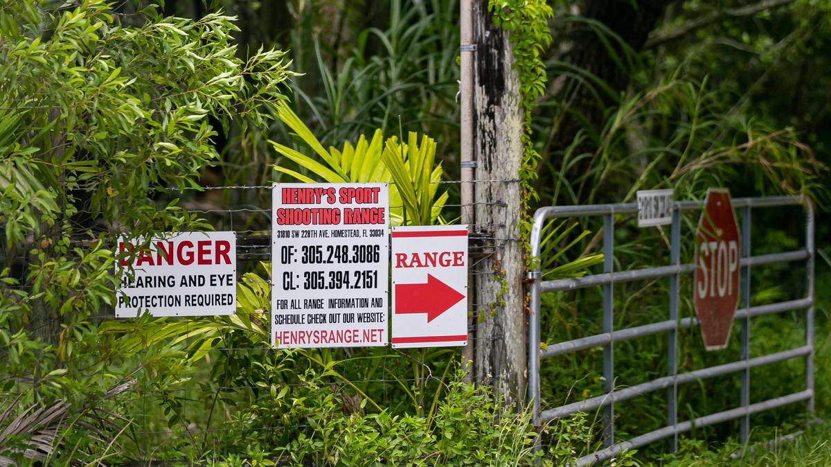 The entrance to Henry’s Sport Shooting Range on Friday, July 15, 2022, west of Homestead, Florida.