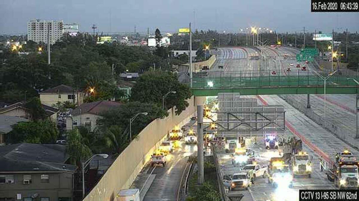 The investigation and cleanup of Sunday morning’s fatal Interstate 95 crash as seen from the Northwest 62nd Street traffic cameras.