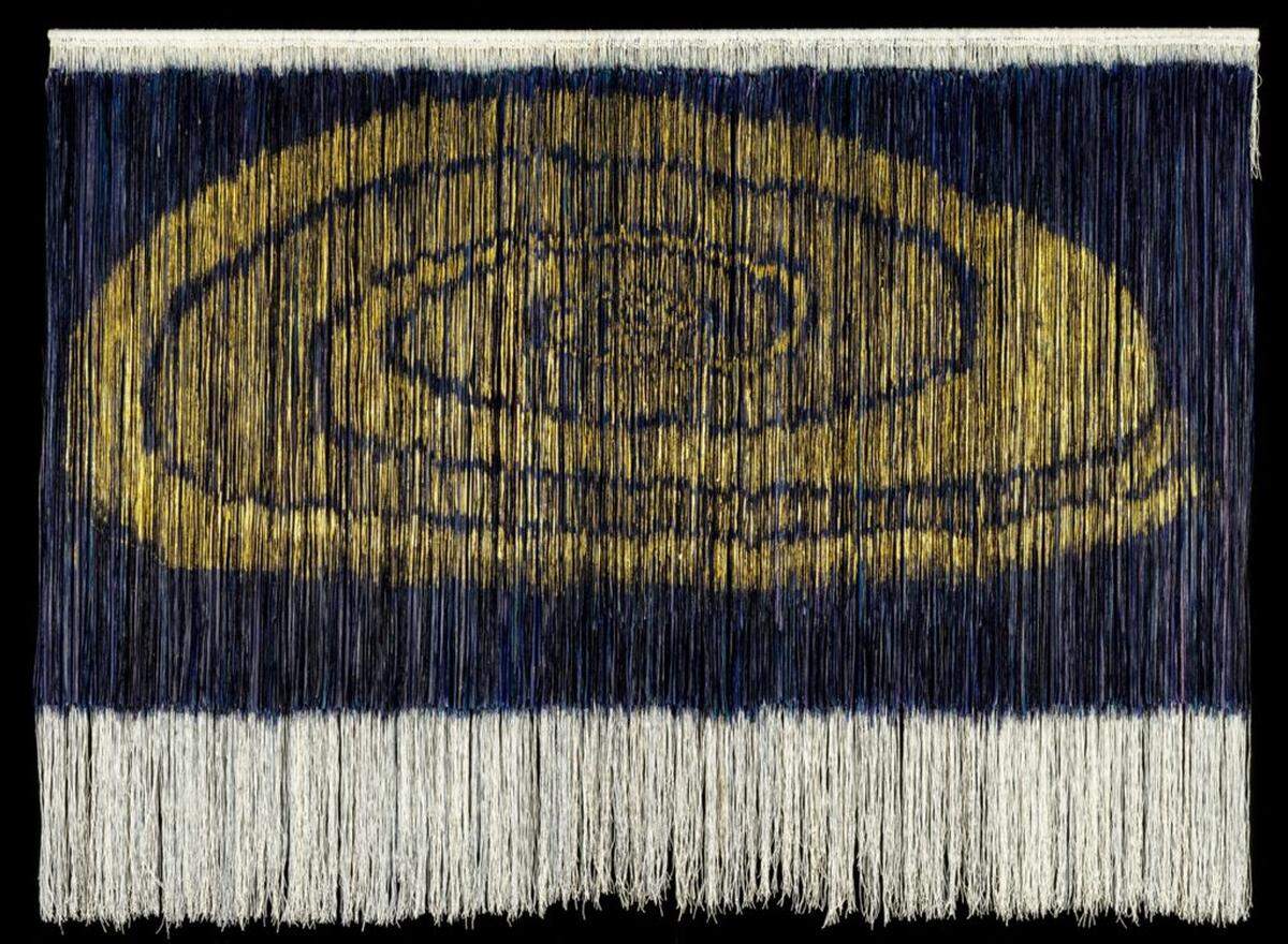 “Núcleo 1,” 2015. Linen, gesso, acrylic, and Japanese paper, 130 × 180 cm. Olga de Amaral. Casa Amaral, Bogotá.
