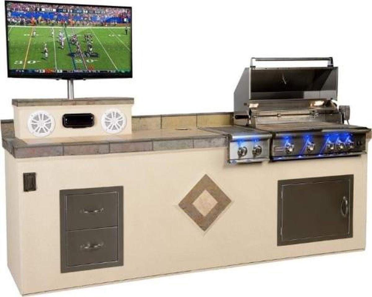 Paradise Grill GX9 Outdoor Kitchen with optional side burner, double drawers, stereo and television