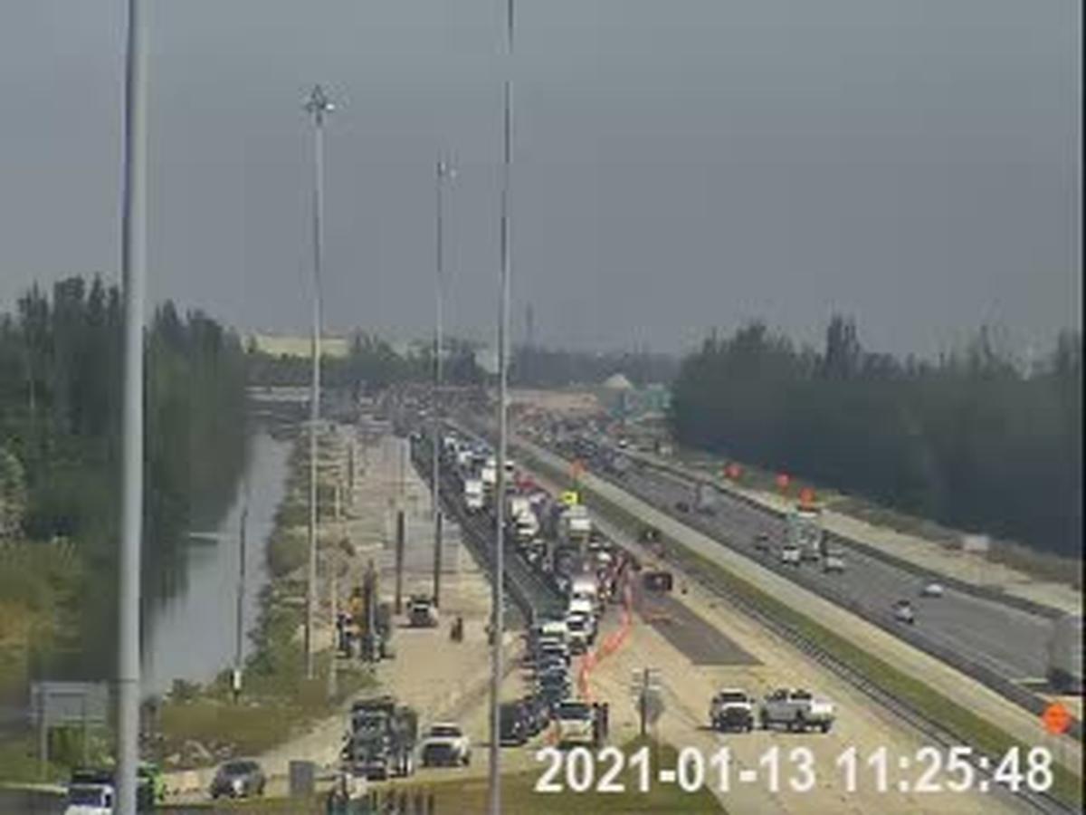 As of 11:25 a.m., the Florida Turnpike’s southbound lanes remained closed at Okeechobee Road.