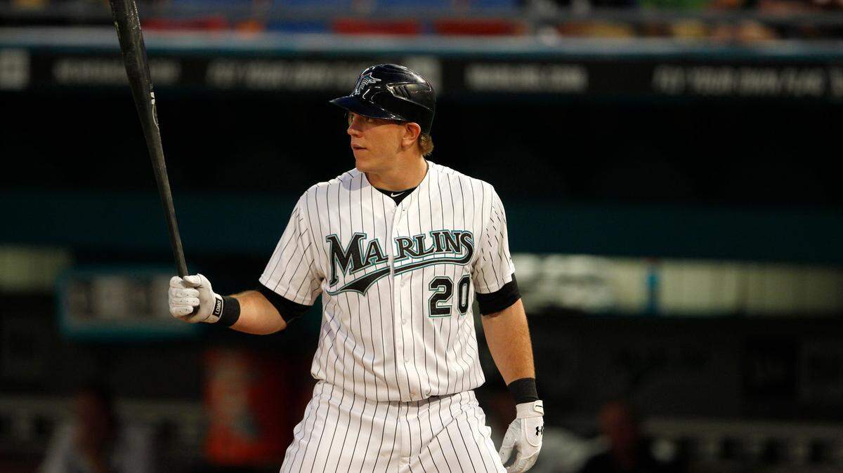 Florida Marlins’ Logan Morrison (20) prepares to bat during a baseball game against the New York Mets in Miami, Friday, July 22, 2011.