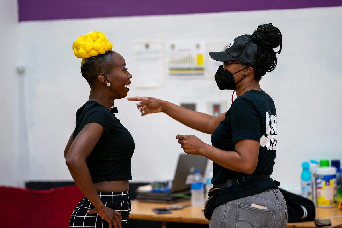 Traci Young-Byron and “Supa Girlz” producer and director Trishtan Williams talk during the filming of the docuseries.