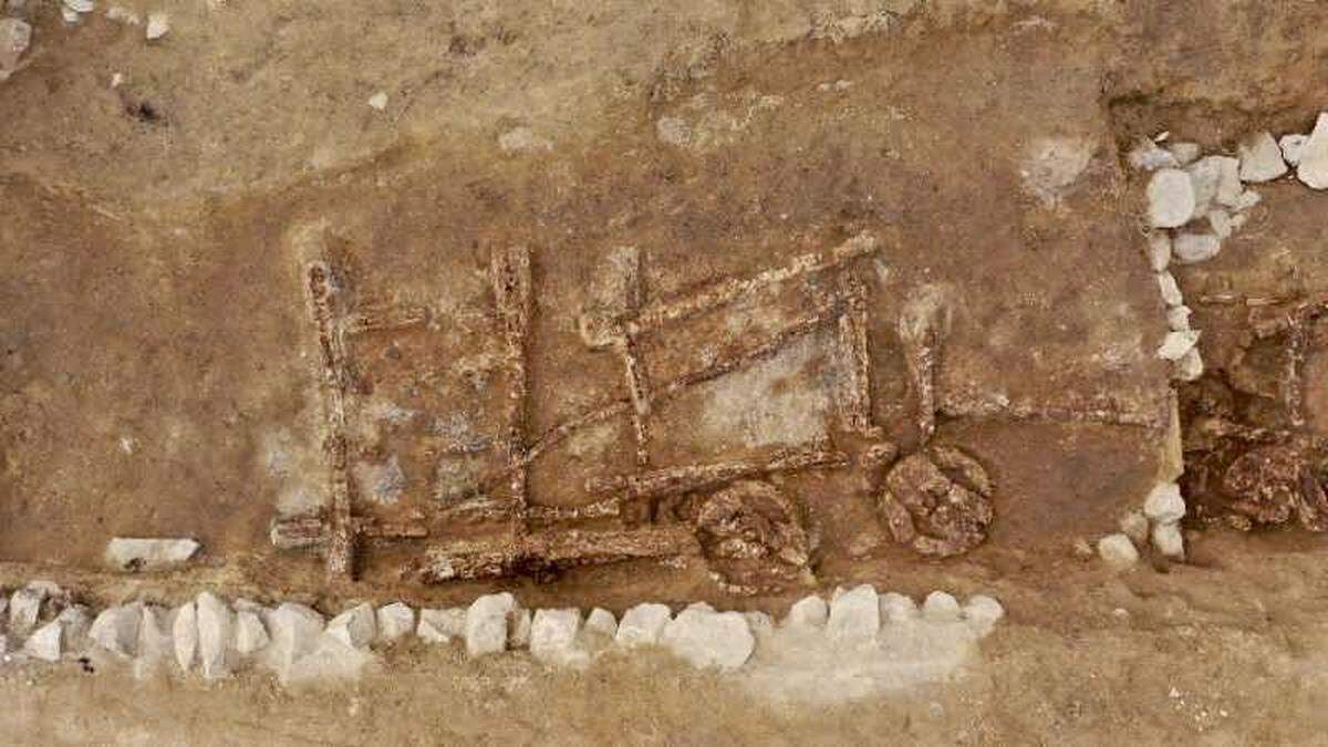 Some of the cart ruins buried at the Xinjiang site.