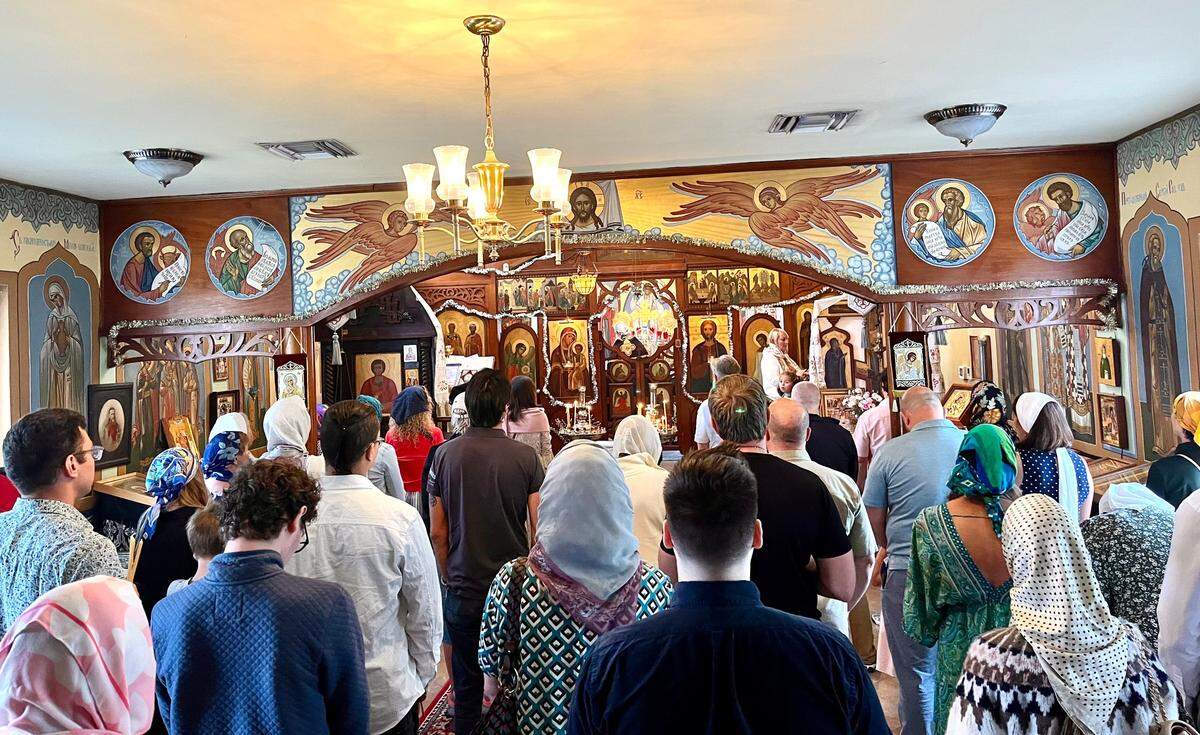 Parishioners worship during a Sunday service at St. Vladimir Russian Orthodox Church in Miami.
