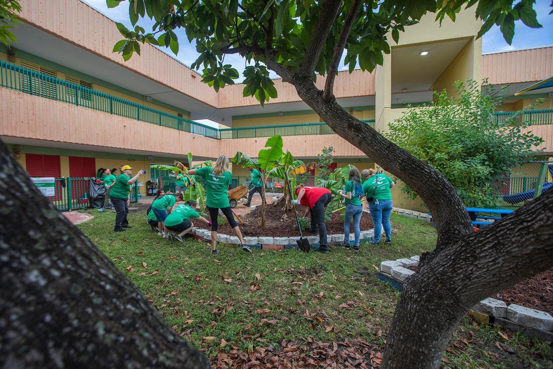 Students work on the garden at Charles R. Hadley Elementary.