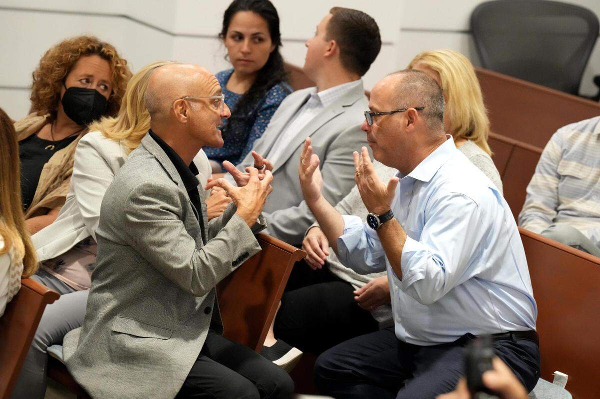 Family members of the Marjory Stoneman Douglas High School victims during the Nikolas Cruz penalty phase at the Broward County Courthouse in Fort Lauderdale on Tuesday, July 19, 2022. Cruz previously pleaded guilty to all 17 counts of premeditated murder and 17 counts of attempted murder in the 2018 shootings. (Carline Jean/South Florida Sun Sentinel via AP, Pool)