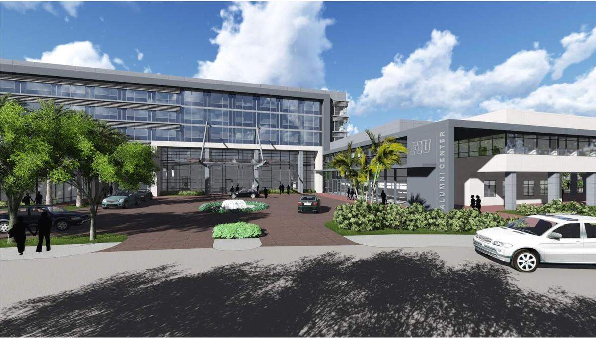 Architectural rendering of the FIU hotel, convention center and alumni center, due for completion in 2021.