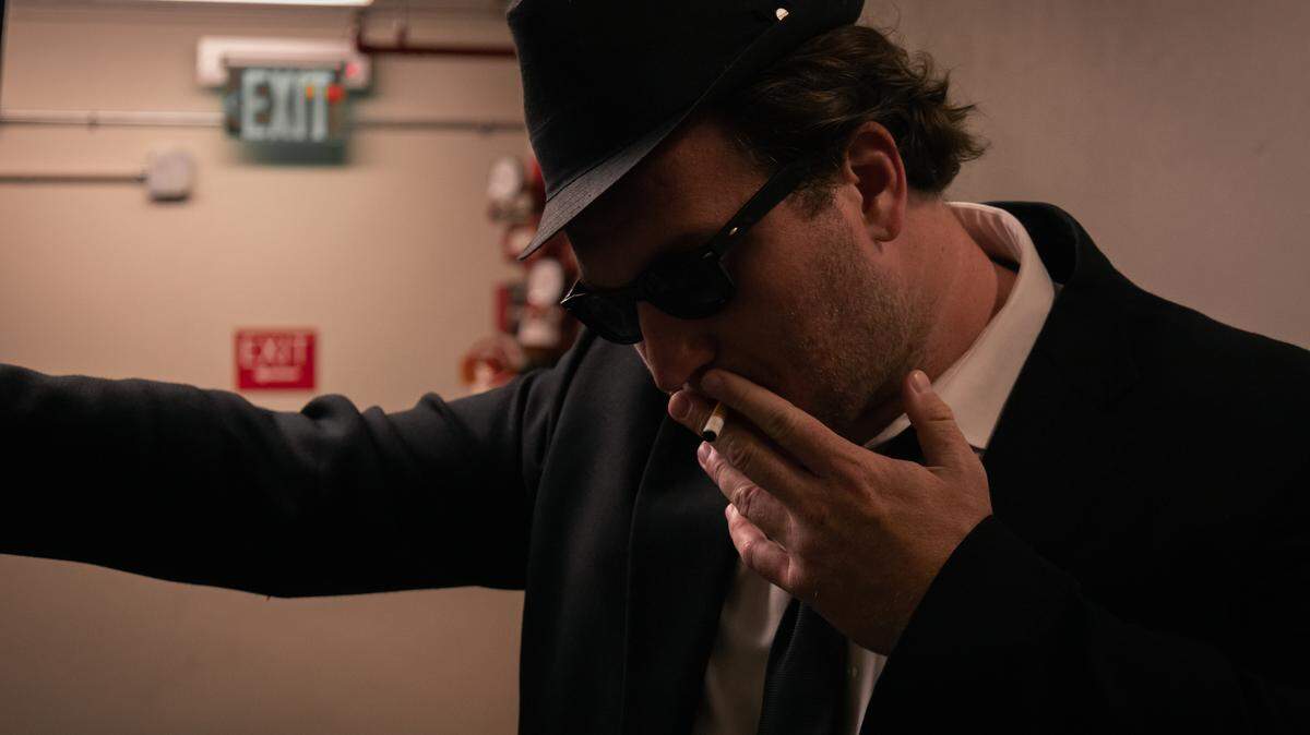 Ryan Crout plays John Belushi of The Blues Brothers in the Roxy Theatre’s presentation of “Not Ready for Prime Time.” The play is about the early and tumultuous years of Saturday Night Live and its original cast members.