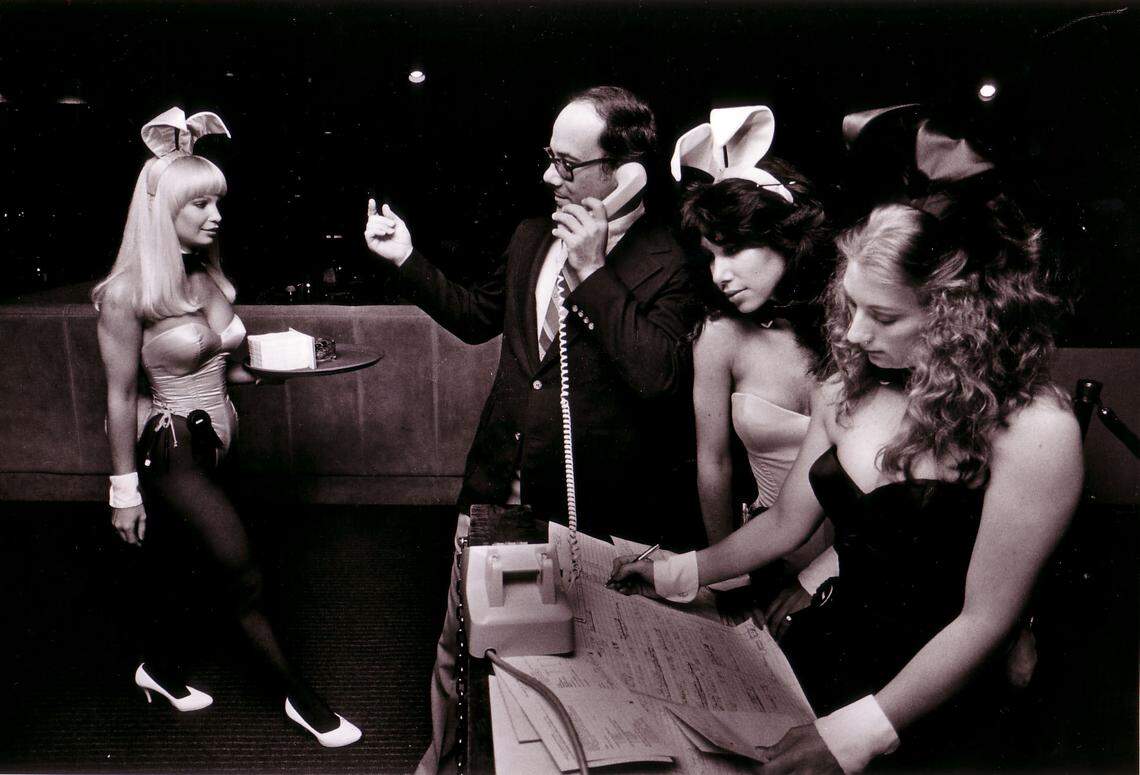 Playboy Club bunnies with manager Seth Bramson.