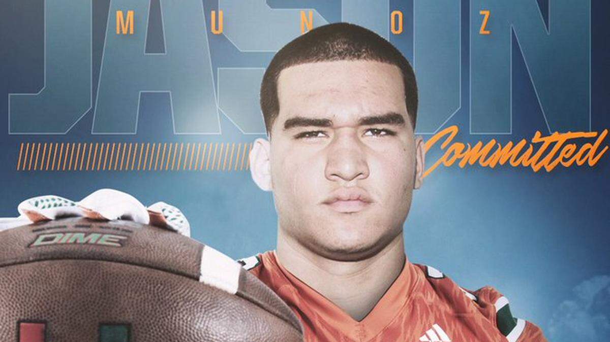 Defensive end Jason Munoz of St. Thomas Aquinas pledged his commitment on Saturday, June 2, 2018 to the University of Miami Class of 2019.
