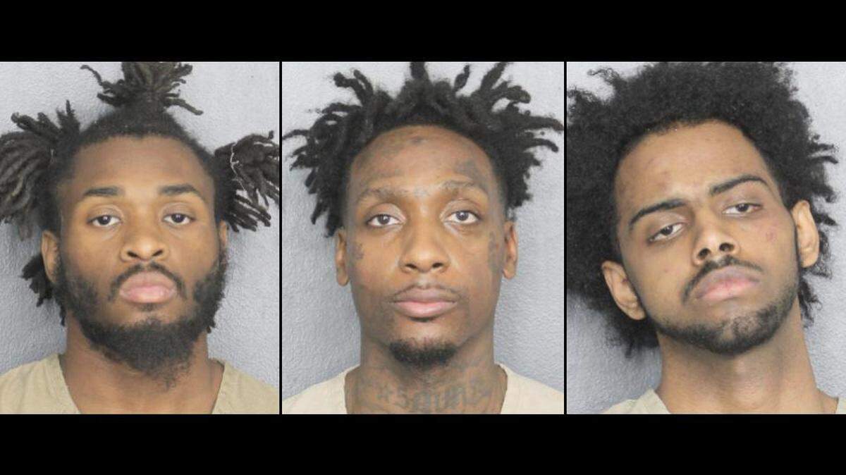 A rideshare driver was bound and kidnapped by escaped inmates in Georgia and driven to Broward County; authorities tracked the three suspects to Miramar. Left to right: 24-year-old Stevenson Charles, 31-year-old Yusuf Minor and 25-year-old Naod Yohannes.