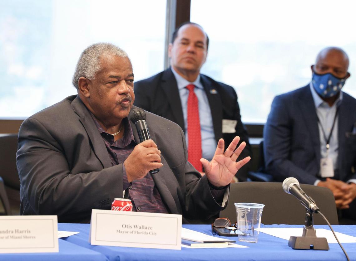 Mayor of Florida City Otis Wallace speaks during a press conference with local mayors about the affordability crisis on Wednesday, May 18, 2022, at the Stephen P. Clark Center in downtown Miami. They shared what they have done in their towns and discussed what they could do together.