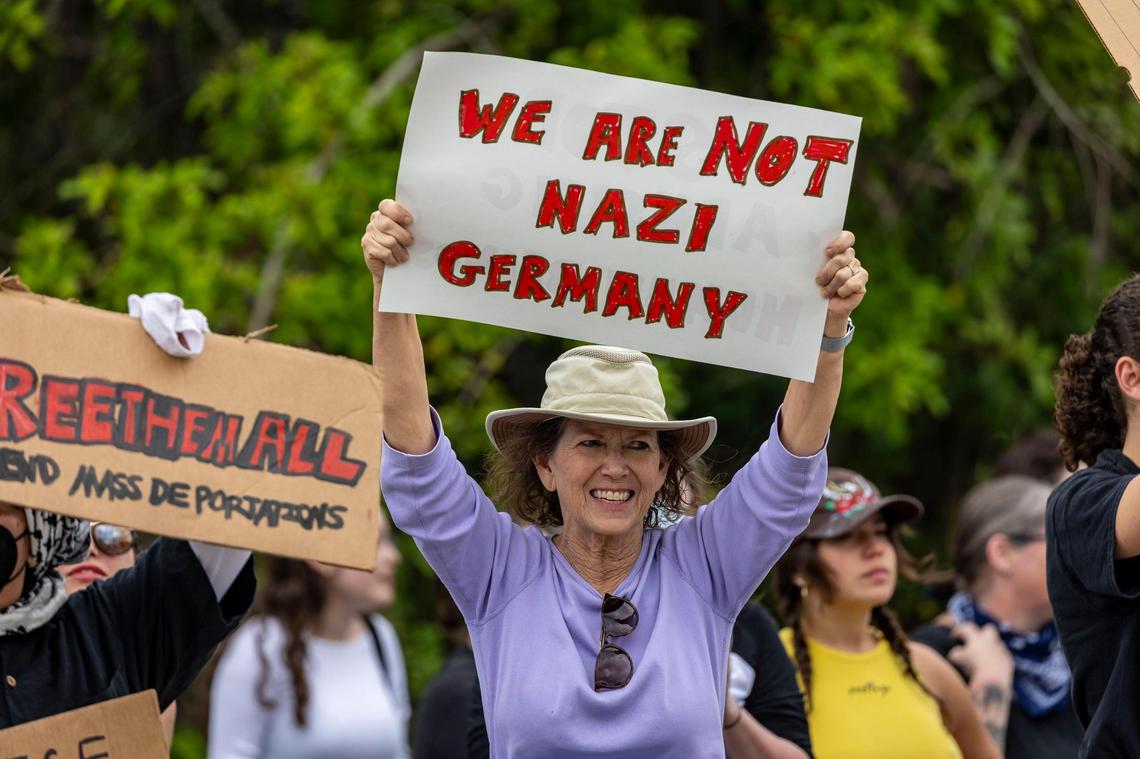Former Miami-Dade County Commissioner Katy Sorenson participated in the protest about the conditions inside Krome Detention Center on Saturday, March 29.