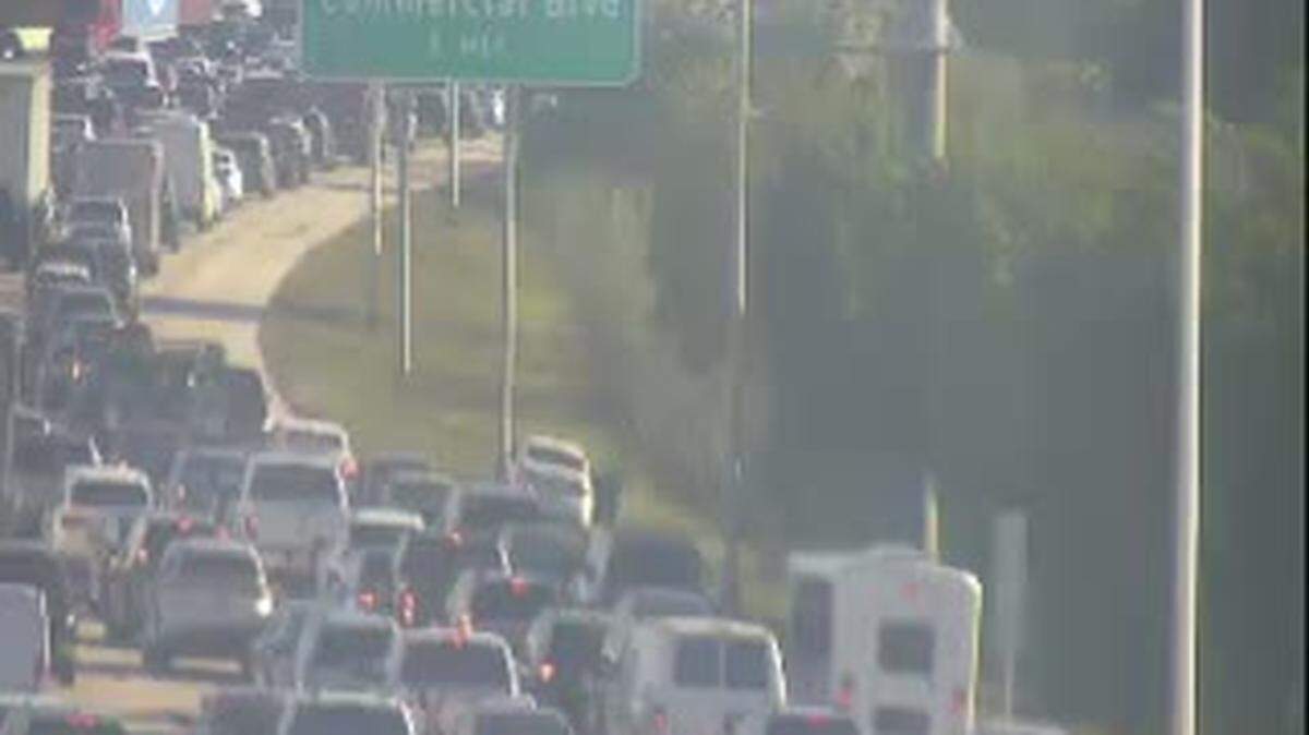 Traffic on northbound Florida’s Turnpike south of Commercial Boulevard after the truck rollover.