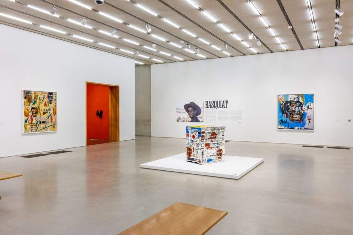 “Untitled (Box),” 1985, is in the center of the gallery, and was acquired with the PAMM exhibition in mind. Shown on the wall behind the crate is “Untitled (“Skull”), painted in 1982 and regarded as Basquait’s breakthrough year.