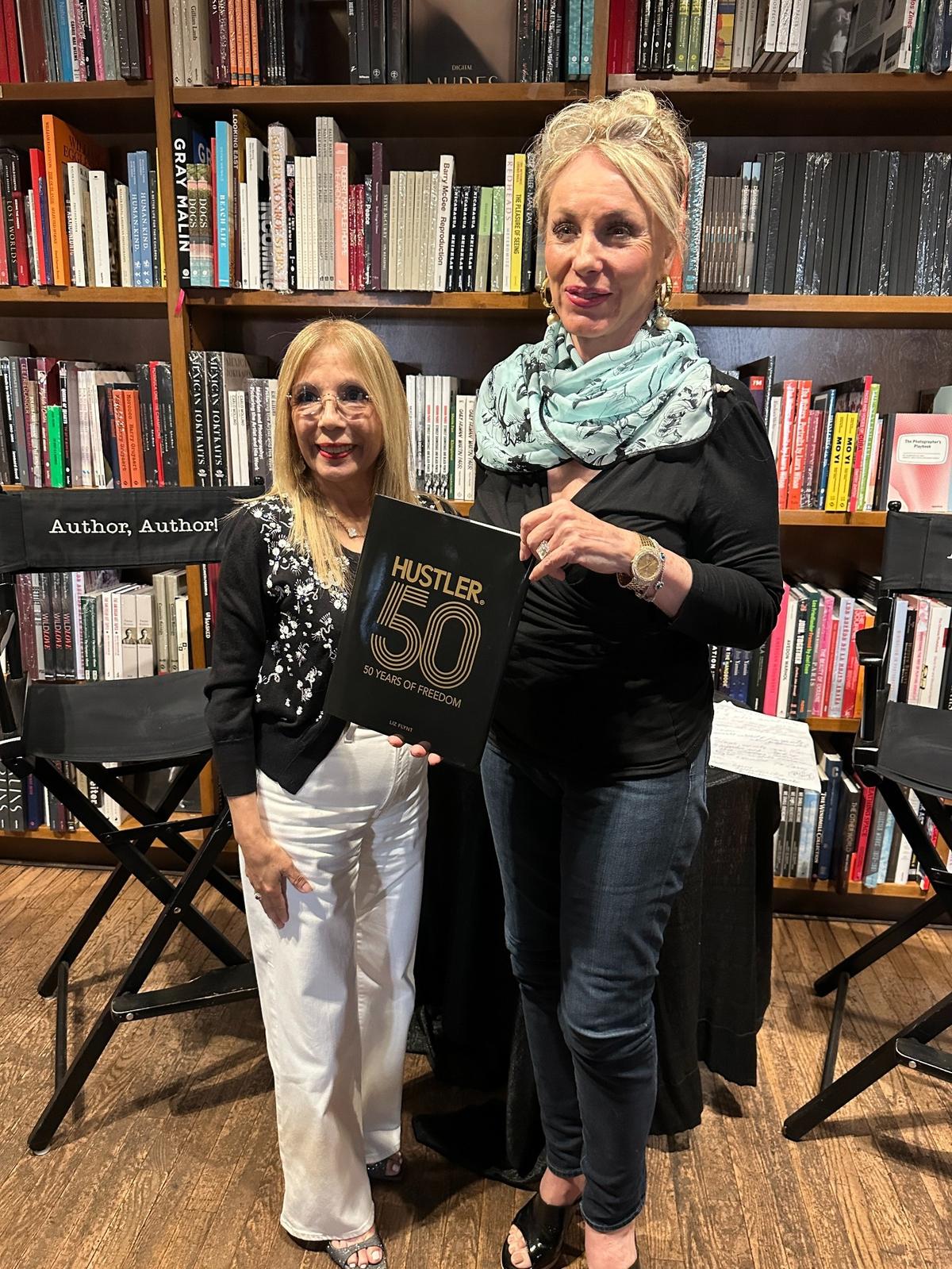 Hustler chairwoman Liz Flynt and Miami “Real Housewife” and socialite Lea Black promote Flynt’s “Hustler: 50 Years of Freedom” coffeetable book at Coral Gables’ Books & Books on June 7, 2025.