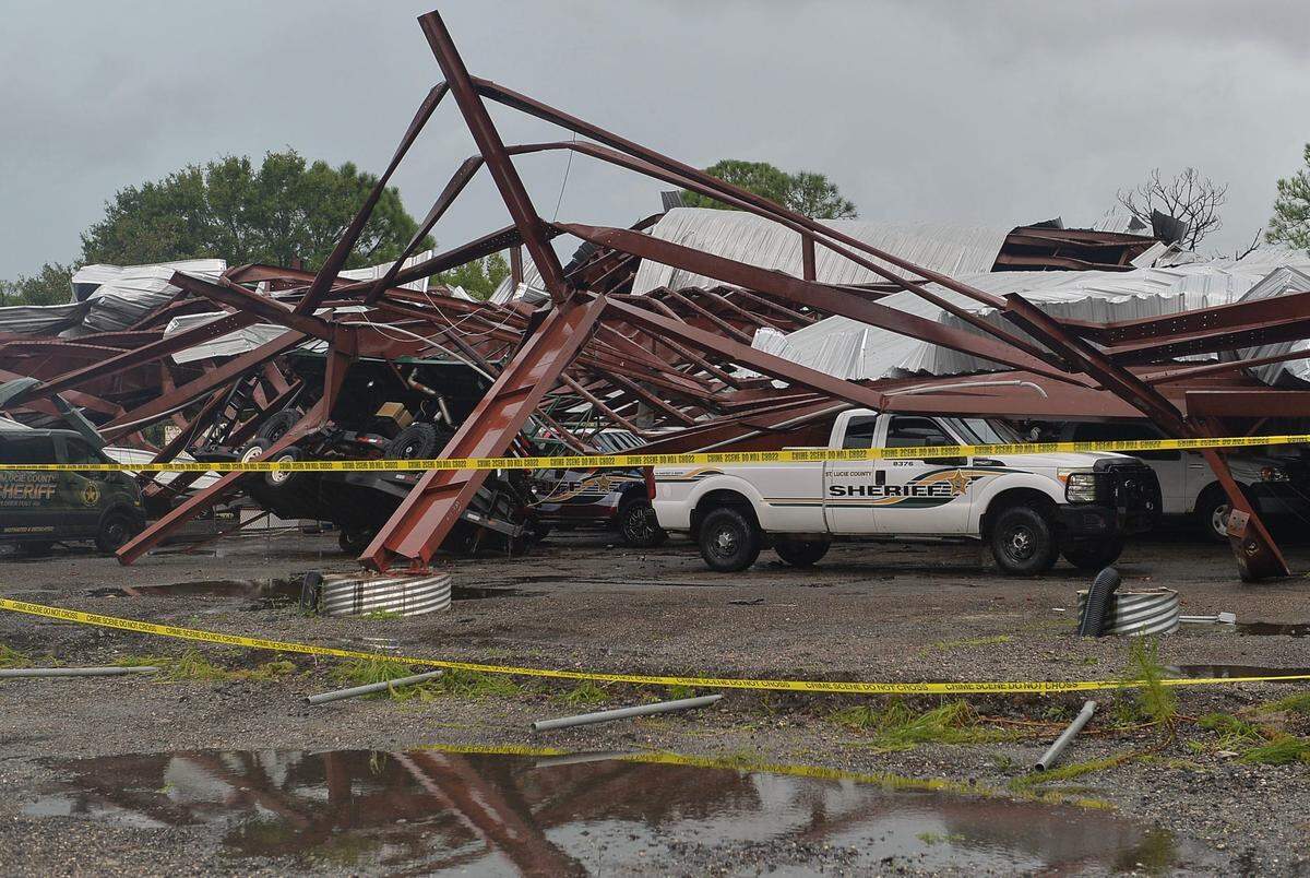 The St. Lucie County Sheriff’s Office was damaged in Fort Pierce as Hurricane Milton crossed into Florida.