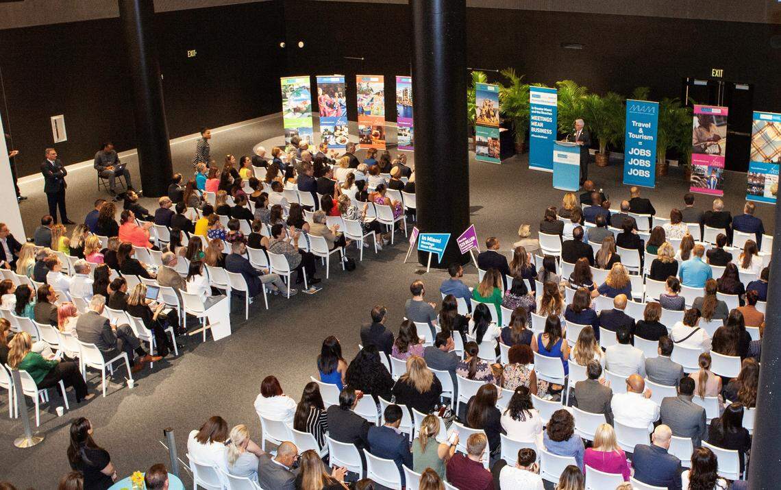 Dozens of local tourism leaders and elected officials attended the Greater Miami Convention and Visitors' Bureau State of the Tourism Industry address on Tuesday morning at the Phillip and Patricia Frost Museum of Science.