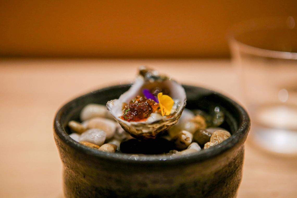 One of the items on tiny Hiden’s omakase menu, which costs $200.