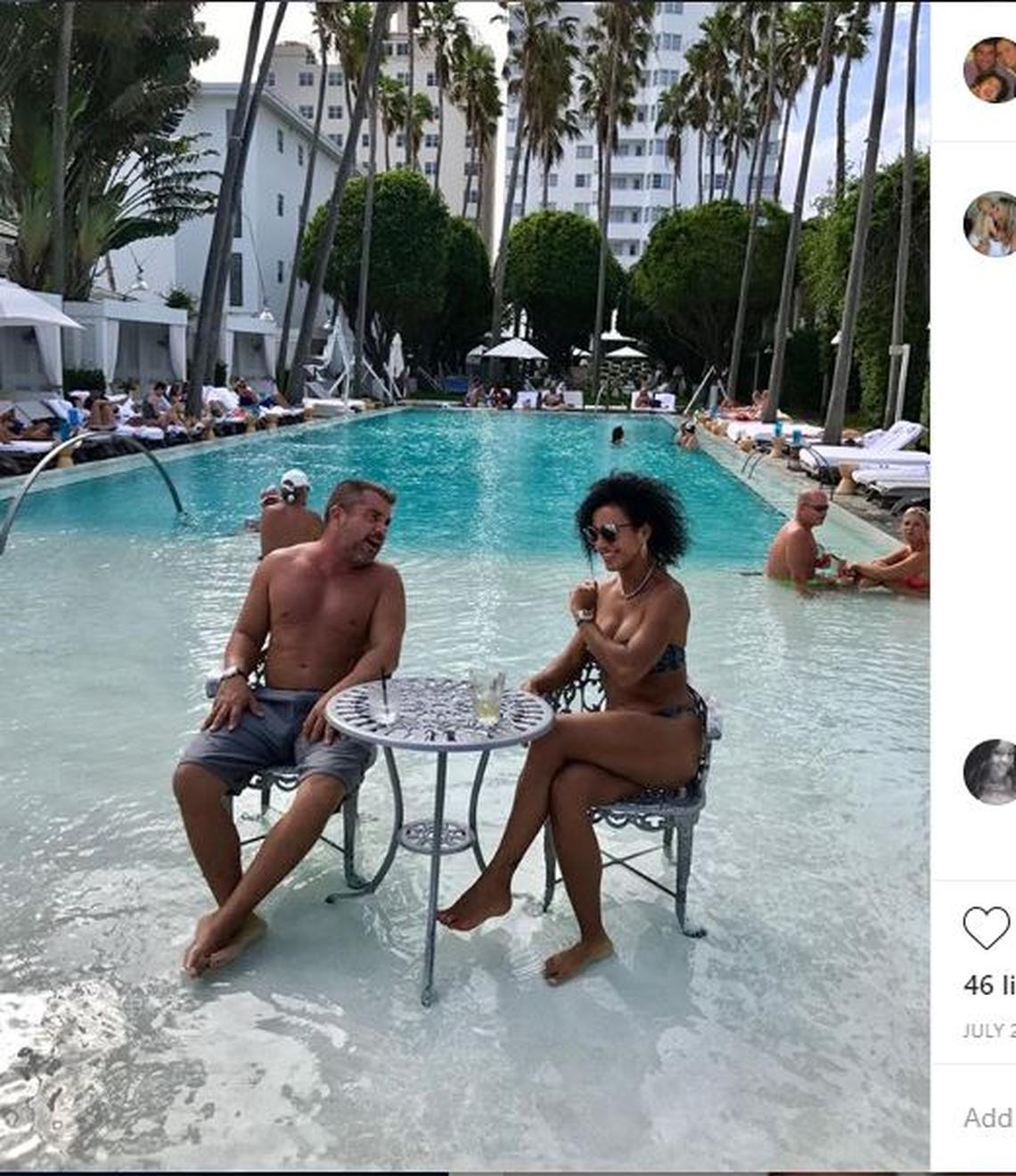 Christopher Colgan and Elis Colgan at Miami Beach’s Delano Hotel in 2017. They liked this picture so much, it was the profile picture on each’s Facebook page and Christopher Colgan reposted it to his Instagram account last July, commenting “I just really like it, so I recycled it.”