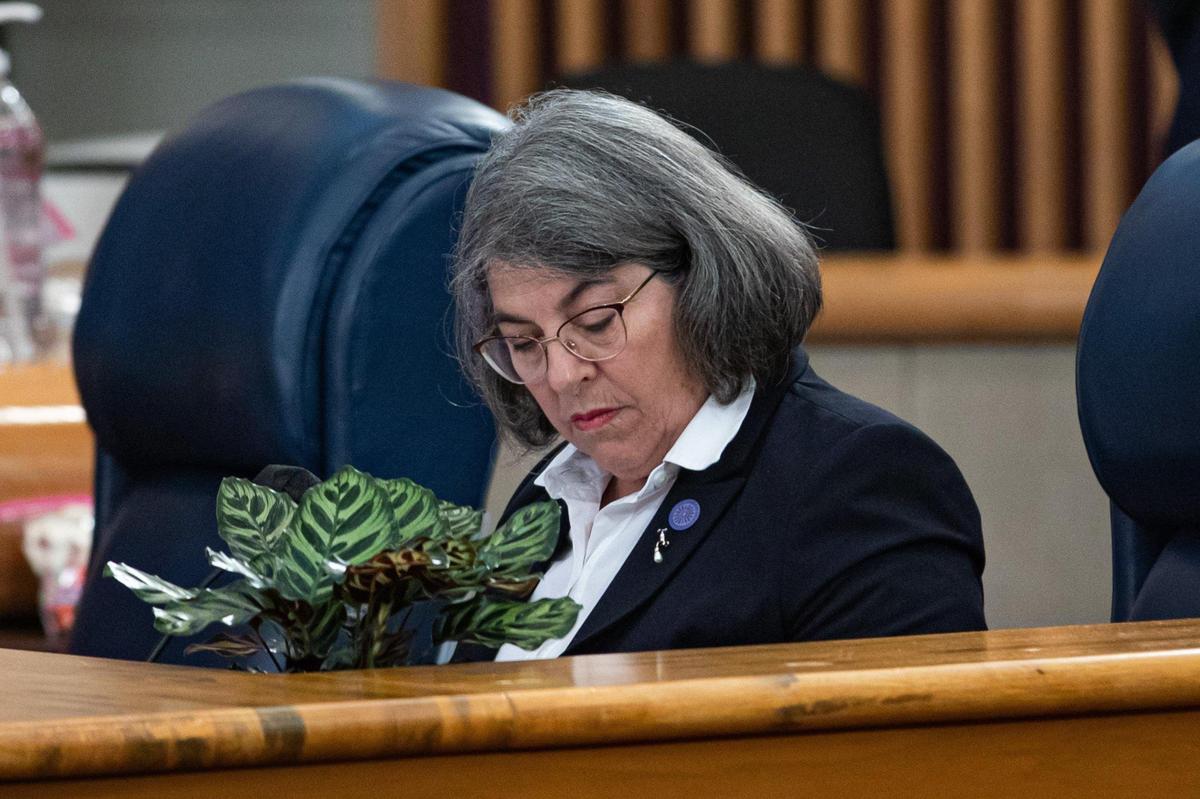 Miami-Dade County Mayor Daniella Levine Cava reads a statement before her veto gets overriden during the County Commission’s meeting on Tuesday, November 15, 2022.