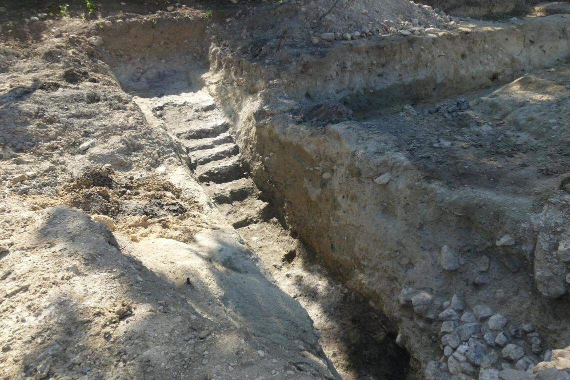 Stairs leading away from the hearth allowed the lime to be moved to tracks.
