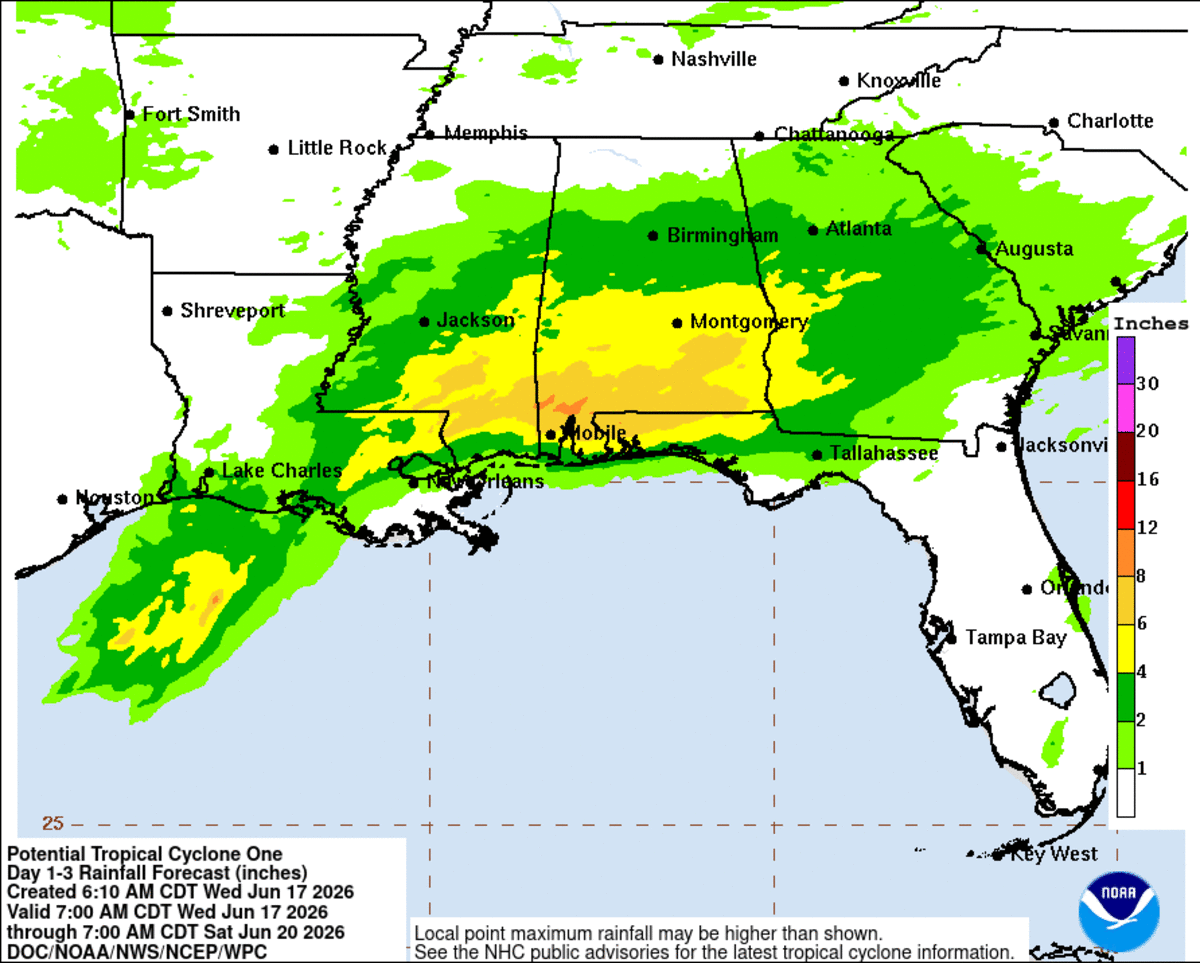 Parts of the Gulf Coast could see five to 10 inches of rain this week from the tropical system hovering offshore of Texas.